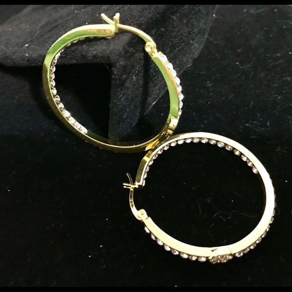 Swarovski Elements: Gold & Crystals Hoop Earrings - Picture 3 of 8